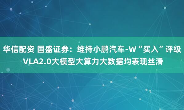 华信配资 国盛证券：维持小鹏汽车-W“买入”评级 VLA2.0大模型大算力大数据均表现丝滑