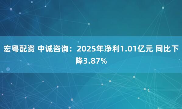 宏粤配资 中诚咨询：2025年净利1.01亿元 同比下降3.87%